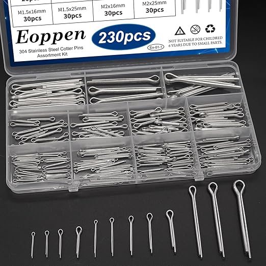 230Pcs Cotter Pin Assortment Kit - 304 Stainless Steel 12 Sizes Cotter Pin Set for Hitch Pin Lock Systems