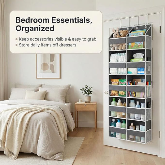 10-Pocket Over the Door Organizer with Heavy-Duty 600D Oxford Fabric, Upgraded Hooks with Silicone Protectors for Dorm, Closet Storage, Bedroom, Bathroom