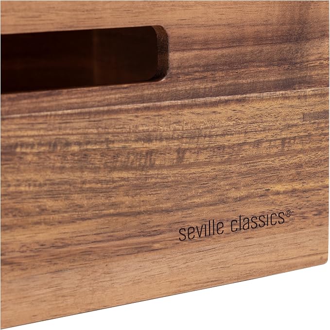 Seville Classics Acacia Wood Premium Organizer Storage Bins for Kitchen Silverware, Pantry, Closet, Office Desk, Pens, Utensils, Makeup, K Cup, Acacia, Stackable Bin Set (4 Piece)