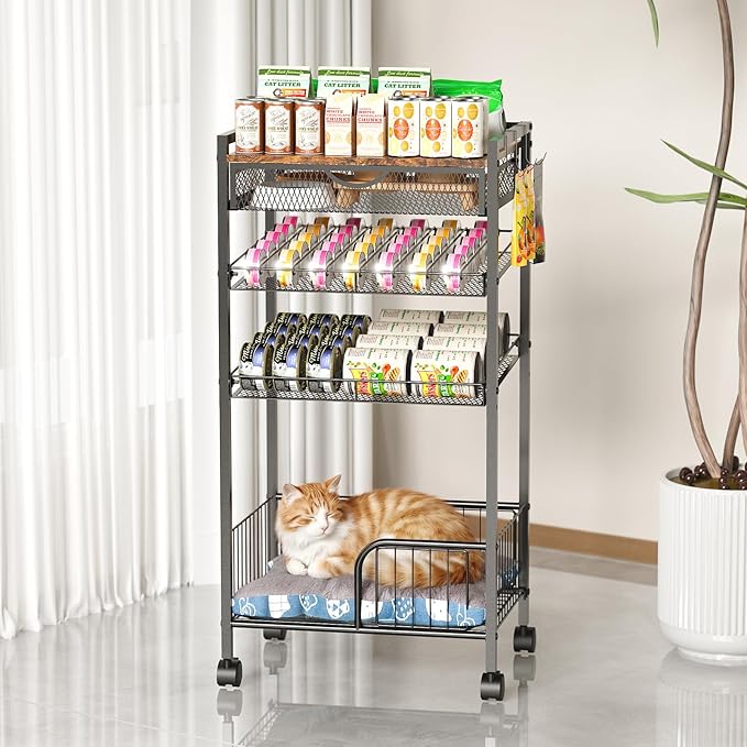 Cat Food Organizer,Multi-Functional Canned Food and Cat Bed Rolling Storage Cart,Manually Adjust The Gap Size,Store Suitable Can Sizes,Used for Jar Food & Cat Food Dispenser Rack