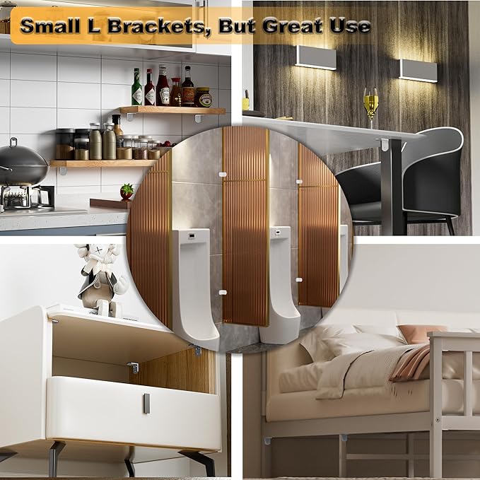 Alise 4Pcs Shelf Brackets White, Stainless Steel Floating Shelf Brackets Corner Brackets, L Brackets for Shelves, 90 Degree Angle Bracket, Heavy Duty Shelf Brackets for Wood Furniture (1.97X1.97 in)