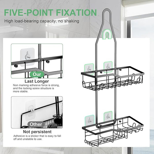 Shower Caddy Hanging,Rustproof Anti-Swing Shower Organizer,2 Tier Hanging Bathroom Caddy Anti-swing and Non-slip,Bathroom Organizer with 18 Hooks for Razor/Sponge
