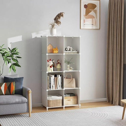 AWTATOS 8 Cube Storage Organizer, Closet Organizer Storage Shelf, Bookcase Bookshelf, DIY Stackable Storage Cubes Shelves for Closet, Bedroom, Home, Office, White