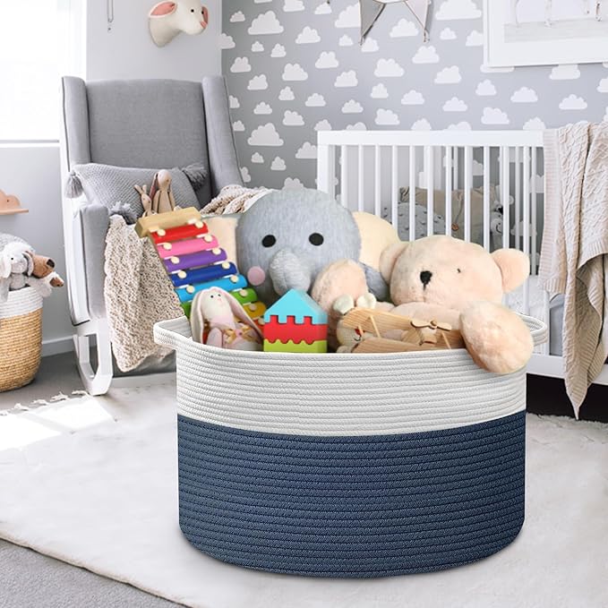 Extra Large Rope Basket, XXXL Woven Wicker Storage Basket, Kids Room Toy Storage Organizer and Storage, Dog Toy Stuffed Animal Basket Bins, Kids Room Playroom Organization(22" x 22" x 14")