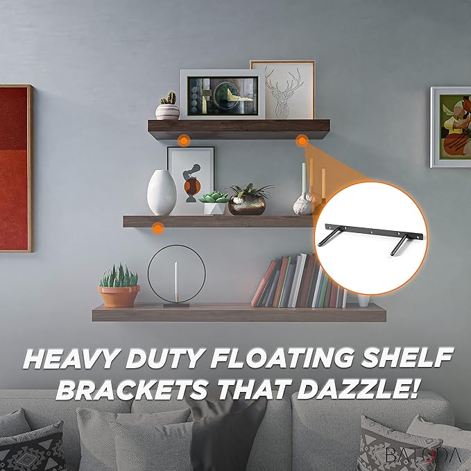 BATODA 24" Heavy Duty Floating Shelf Bracket (2 pcs) – Solid Steel Blind Shelf Supports - Hidden Brackets for Floating Wood Shelves - Blind Shelf Support - Shelving Mounting Hardware Included(Pack 2)