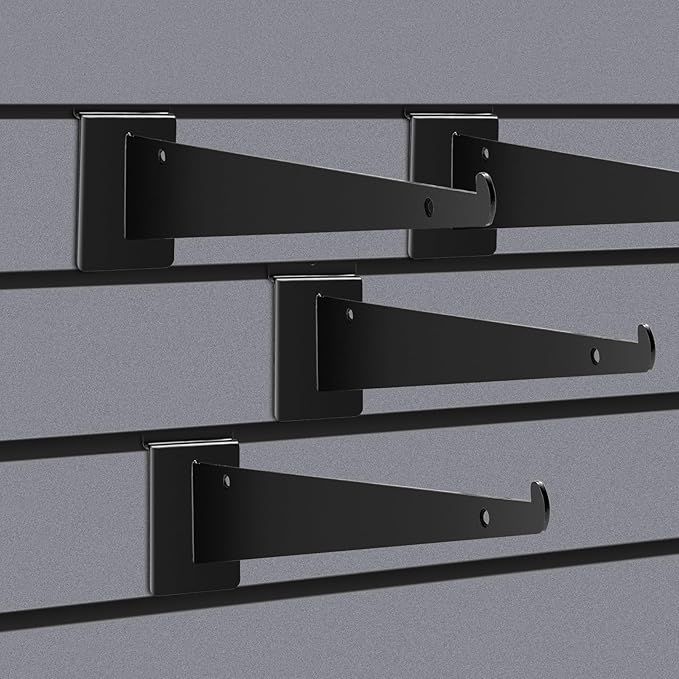 24Pcs Slatwall Shelf Bracket 14 inch, Heavy Duty Slatwall Knife Shelf Bracket, Metal Shelf Brackets for Slat Wall, Black Slatwall Accessories with Lip for Slatwall Panels Shelf Display Home Commercial