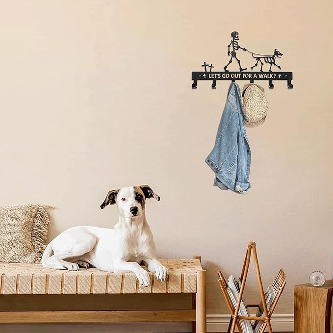 Skull Dog Paw Shaped Wall Mount Leash and Key Hook - Gothic Home Decor Organizer(Black Iron Vein)