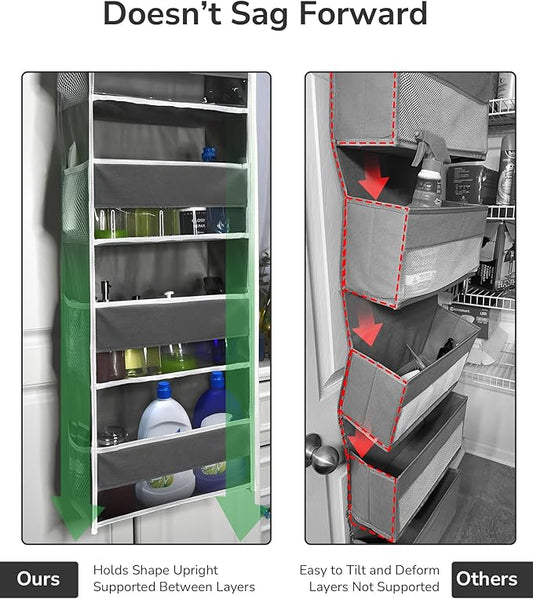 ULG 1 Pack Over Door Organizer with 4 Large Pockets 6 Mesh Side Pockets, 36 lbs Weight Capacity Hanging Storage Organizer with Clear Window for Bedroom Nursery, Baby Kids Toys, Diapers, Dark Grey