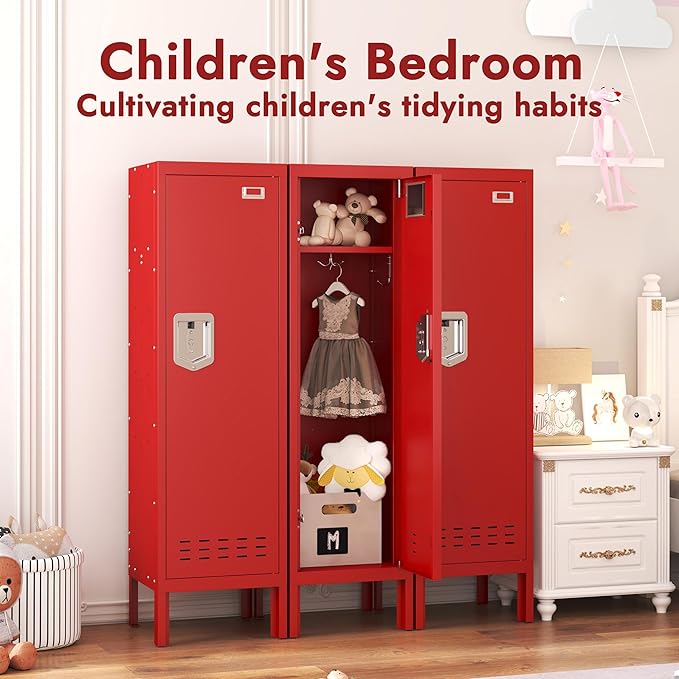 Metal Cabinet Home Office Storage, Lockable Steel Locker with Door, 54" Height, Multi-Purpose for Home, Office, Gym, School, Garage