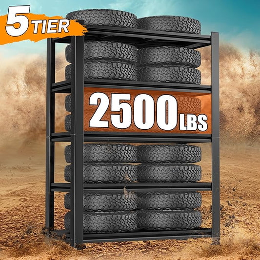 Heavy Duty Metal Garage Shelving, 5 Tier Adjustable Storage Shelves, 2500LBS Capacity Utility Shelf for Warehouse, Pantry, Garage Organizer, 35.4" W X 14" D X 78" H
