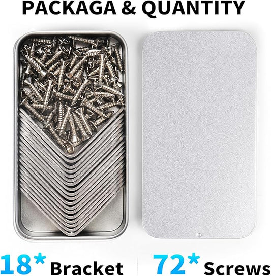 18PCS L Bracket & Corner Brace, Stainless Steel Right Angle Brackets for Shelves & Furniture with 72 Screws (40mmx40mm)