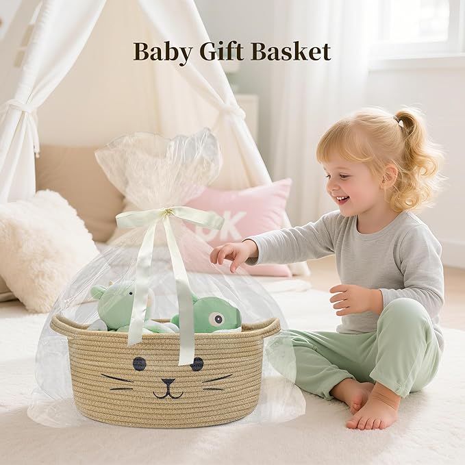 Large Cat Toy Basket - Baskets for Gifts Empty for Baby Shower Baby Baskets for Nursery Cute Woven Rope Storage Basket for Home Decor, Dog Toy Basket Jute Easter basket, 13" D x 6" H