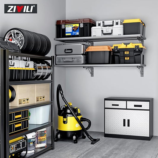 1.3x4FT Adjustable Garage Shelf Wall Mounted Fold Down Shelf Metal Heavy Duty Sliver 2Pack
