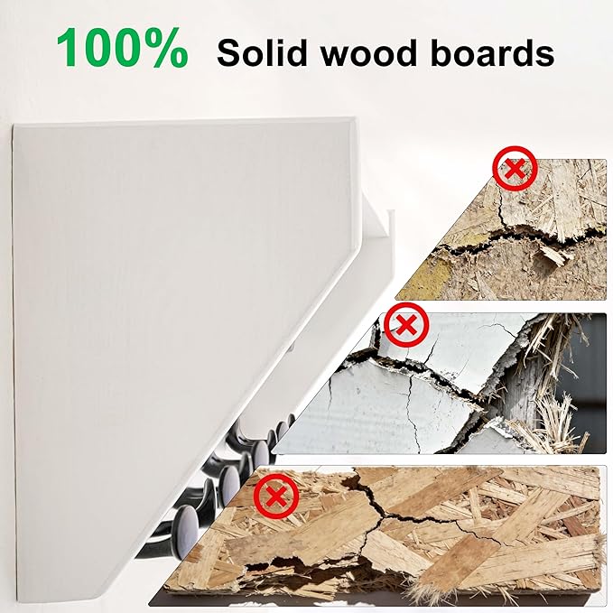 SKOLOO Wall Shelf with Hooks, 24-Inch White Coat Rack Wall Mount with Shelf Organizer - Heavy Duty, 4 Tri Hooks - Perfect for Entryway, Hallway, Living Room, Bedroom, Mudroom