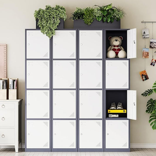 Letaya Metal Lockers for Employees,71" Steel Storage Cabinet with 4 Door Lockable for Office Staff,Home Sundries,Gym,School (Gray&White)