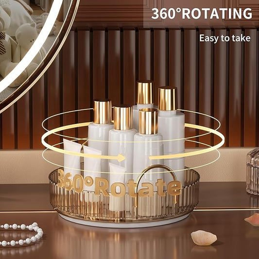 YCIA&DONE 360 Rotating Makeup Organizer and Storage for Vanity Countertop 1 Tier, High Capacity Cosmetic Skincare Perfume Organizers for Dresser Bathroom Fridge Lazy Susan (Amber Gold)