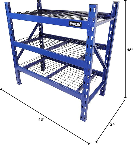 Pro-LifT Garage Storage Shelves - Heavy Duty 3-Tier Adjustable Metal Wire Shelving Units with 3000 lbs Total Capacity for Garage Basement Racking Organization - 48" H X 48" W X 24" D