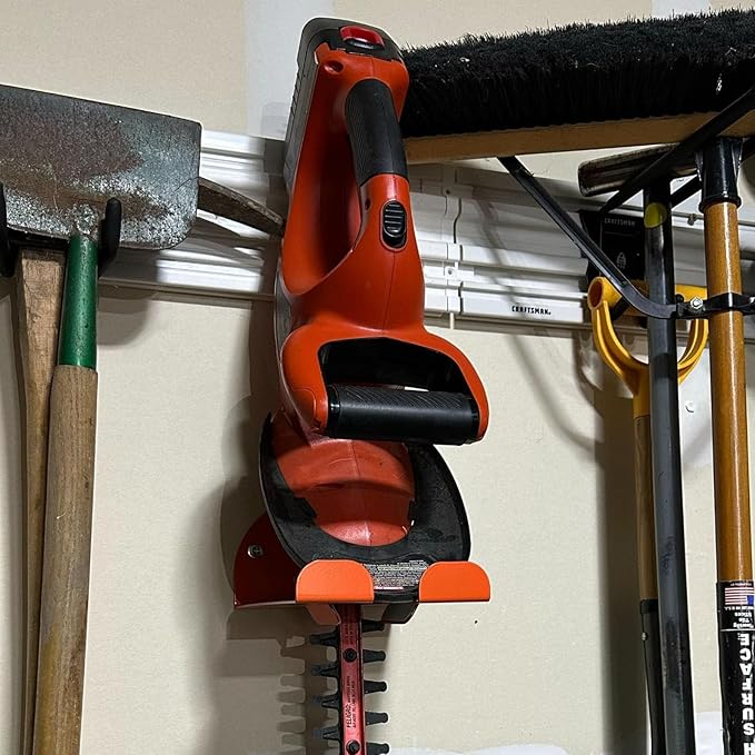 Upgraded Trimmer Rack Wall Mount - 8" Heavy Duty Weed Eater Hanger for Garage Wall, Garden Power Tool Holder Organizer Hooks for Grass Trimmer, Hedge Trimmer, Leaf Blower and Chainsaw, Orange, 3 Pack