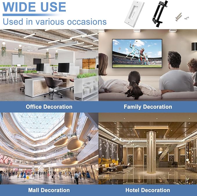 Brush Wall Plate with Low Voltage Mounting Bracket - Cable Pass Through Wall Plates for Home Theater, and TV Wall Outlets, Single Gang Cable Access Strap, Durable Wire Hider Wall Socket