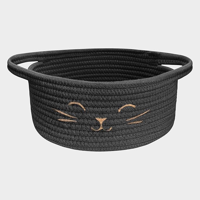 9.8" x 4" Small Cat Toy Basket - Gift Baskets Empty for Baby Shower Baby Baskets for Nursery Cute Woven Rope Storage Basket for Home Décor , Dog Toy Basket Black Easter basket