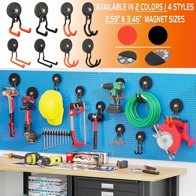 ULIBERMAGNET New Upgraded Extra Large Magnetic Hooks,2 Pack Heavy Duty Ultimate Magnetic Hooks for Metal Cabinet,Pegboard,Garage Shelve,Tool Shed,RV,Shipping Containers (Black/3.46inch)