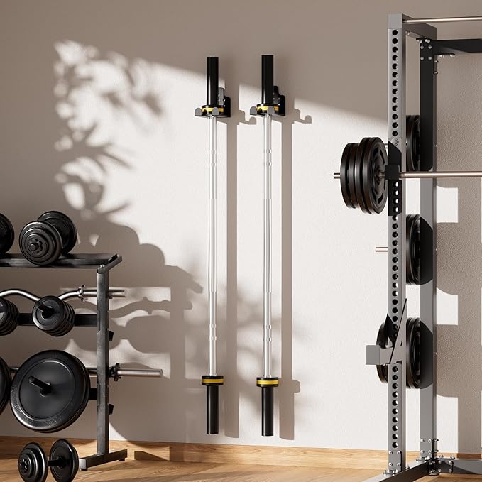 Barbell Wall Holder,Olympic Hanger,Garage Gym Bar Wall Rack,Vertical Barbell Mount Rack,Space Saving Commercial or Home Gym Accessory,Holds Under 33mm Bar Size(Black)