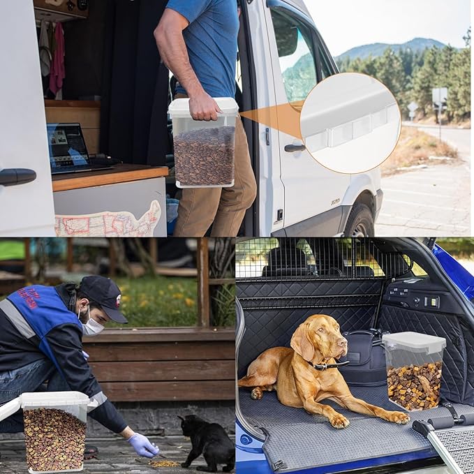 5 - 8 Lbs Dog Food Storage Container with Scoop - Airtight Cat Food Container - Buckle-Lock Pet Food Container for Dog, Cat, Bird Seed, Chicken, Dog Treat - Dry Food Container for Rice, Cereal, Flour