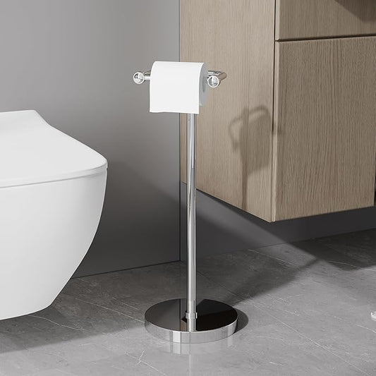 Toilet Paper Holder Stand, Post Pivoting Design Free Standing Toilet Paper Holder, SUS304 Stainless Steel Toilet Paper Roll Holder, Heavy Stable Base (Chrome)