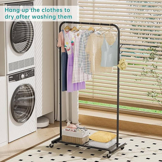 SINGAYE Clothes Rack Garment Coat :Drying Clothing Racks Metal Freestanding for Hanging Clothes Portable Closet for Laundry Bedroom Black