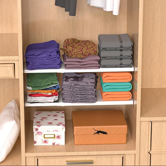 Expandable Closet Organizer Shelves, Adjustable Metal Storage Shelves Divider for Wardrobe Cupboard Kitchen (2 Pack, W:7.87" x L: 17" to 31")