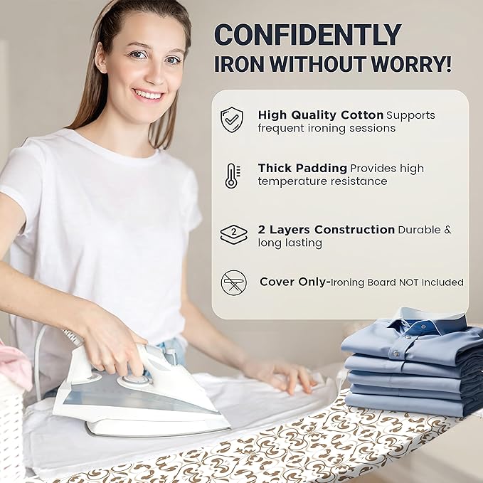 Small Ironing Board Cover and Pad 12.5"x30" Small Iron Board Cover with Padding,Tabletop Mini Ironing Board Cover and Pad Small Size, Cotton Canvas, Heat Resistant, Drawstring Taupe