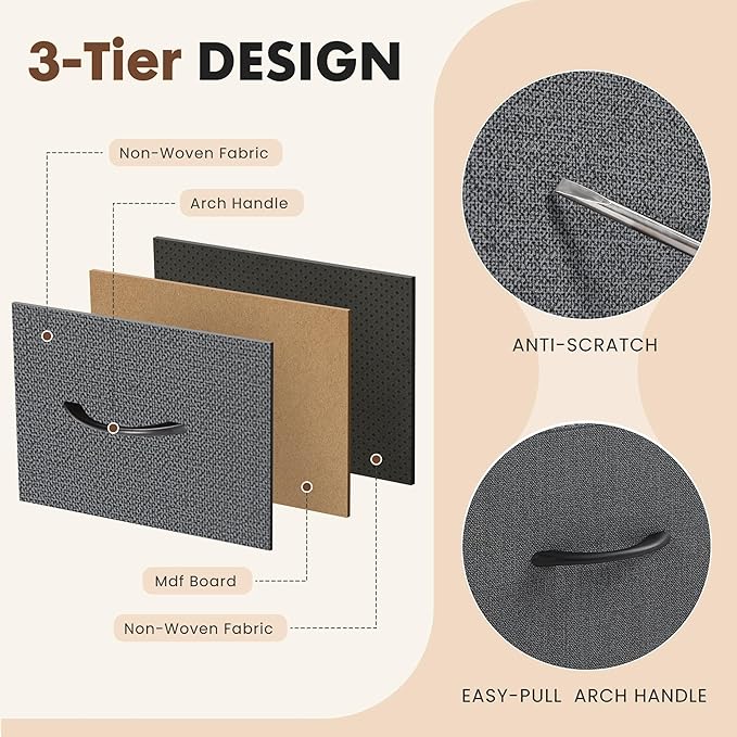 DUMOS Fabric Dresser for Bedroom with 8 Drawers, Tall 8-Drawer Chest of Drawers with Raised Shelf, Storage Tower with Fabric Bins for Closet Organization, Hallway Storage, Grey