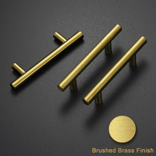 Estmoon 30 Pack Brushed Brass Cabinet Handles Gold 3 Inch Hole Center Cabinet Pulls Stainless Steel Drawer Handles Kitchen Cabinet Hardware Pulls for Cabinets and Drawers - 5" Length, 3" Hole Center