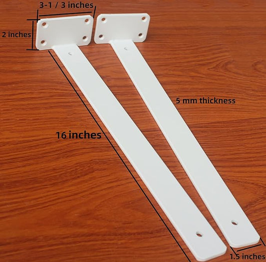 8 Pack - 16 inch White Hidden L Shelf Bracket (1/5 Inch Thicked) Iron Floating Shelf Brackets Rustic Industrial Metal Brackets for Shelf Support