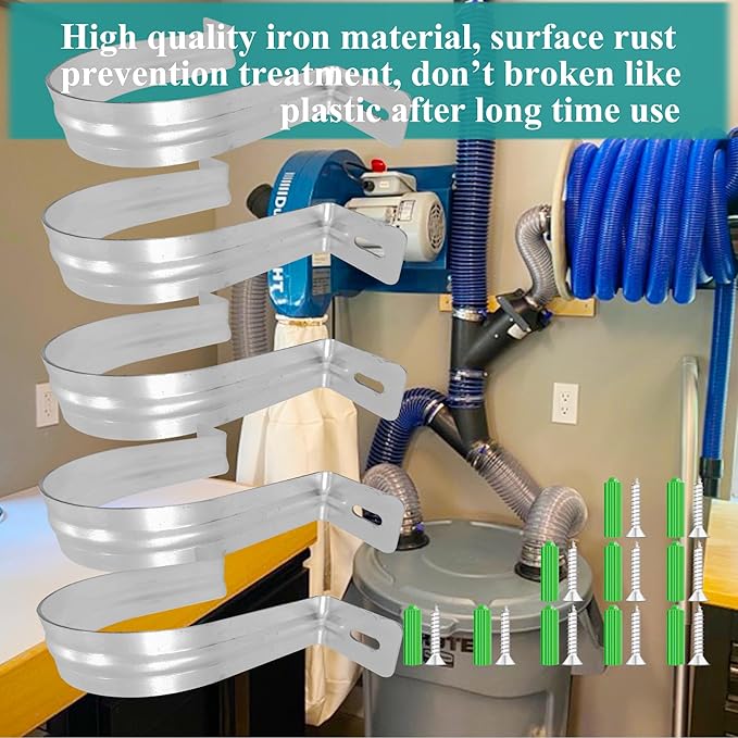 Dust Collection Hose and Pipe Holder Adjustable Hangers Bracket, Don’t Broken Like Plastic After Long Time, Durable Spray Iron, 5 PCS (Sliver, 2-1/2 Inch)