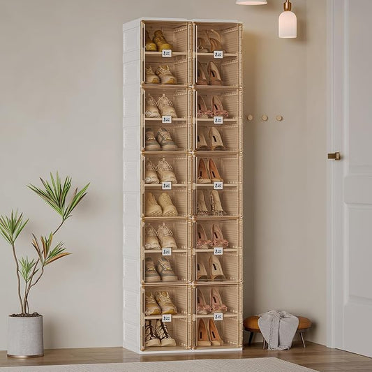 ANTBOX Shoe Organizer Storage Box, Portable Folding Shoe Rack For Closet With Magnetic Clear Door,Large Sneaker Cabinet Bins Sturdy Easy Assembly 10 Layers-20 Grids