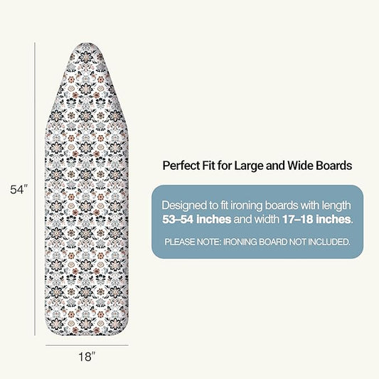 Ironing Board Cover and Pad 18"x54" Extra Thick Natural Cotton,Scorch and Stain Resistant Iron Board Cover,Extra Large Iron Board Cover with Fasteners Heavy Duty Heatproof Elastic Edge Floral