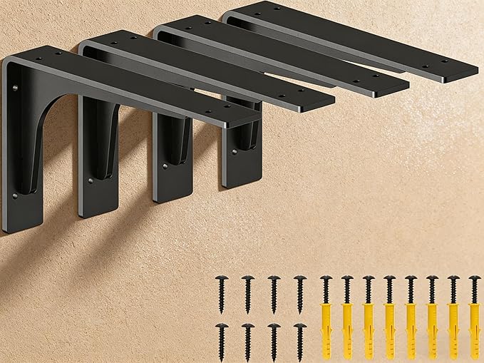 8 inch x 4.7 inch Shelf Support Bracket Heavy Duty, L Shelf Brackets ,max Load 300lbs, , Metal Brackets for Shelves, Counter Bracket ,Corner Brace,Pack of 4. (8 "x 4.7 " Supporting Bar)