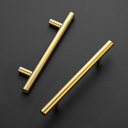 JOY DECOR 30 Pack 6-3/8 Inch Cabinet Pulls Kitchen Cabinet Handles with 4 Inch Hole Center Brushed Brass Cabinet Hardware Stainless Steel Kitchen Drawer Pulls for Cabinets Cupboard, 102mm Hole Centers