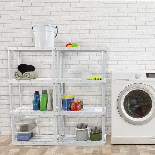 Gracious Living 3 Pack Light Duty Storage Shelves, Knect-A-Shelf 4-Shelf Ventilated Shelving Rack Organizer for Home, Garage, Basement & Laundry, White