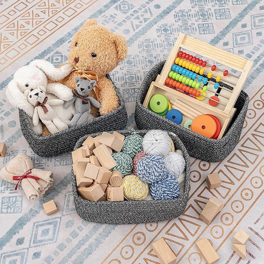 CubesLand Mixed Black Baskets Bins for Organizing,Small Woven Storage Baskets for Shelves,Cute Closet Cube Bins Set 2,Baby Nursery Cube Organizer Toys Basket Bin,Home Decor Organization Bins