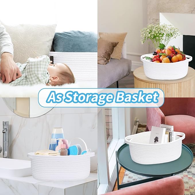 ABenkle Small Basket with Handles, Boho Decorative Rope Woven Dog Cat Toy Storage Bin Shelf Storage Organizer, Easter Christmas Gift Basket, 12"x8"x5", 2 Pack