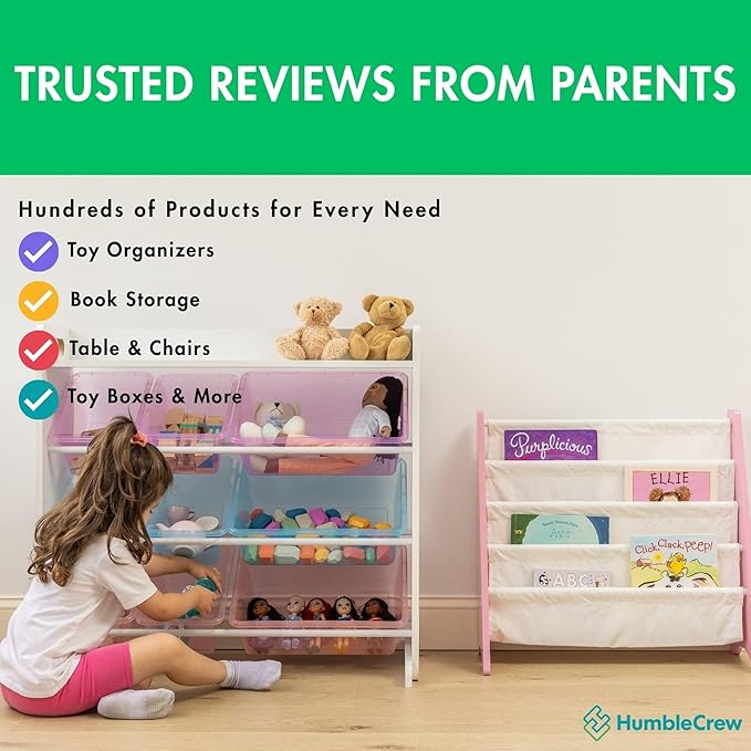 Humble Crew Toy Storage Organizer with Top Shelf and 9 Removable Bins, White/Purple/Pink/Blue – Toddler Bookshelf with Toy Organizer - Modern Toy Rack Ideal for Kids' Rooms, Playrooms, and Nurseries