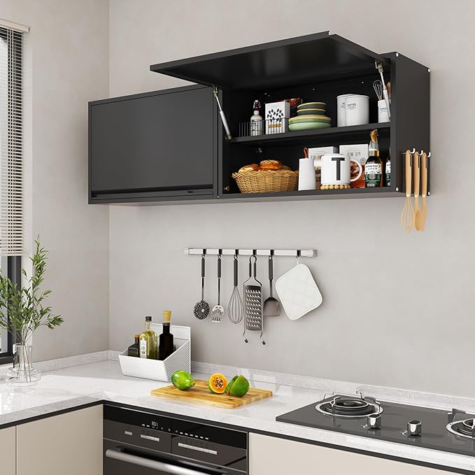Garage Wall Cabinet, Floating Metal Wall Cabinet with Up-Flip Door and Shelves,19.7''H Hanging Wall Mounted Storage Cabinet for Garage, Warehouse, Workshop, RV