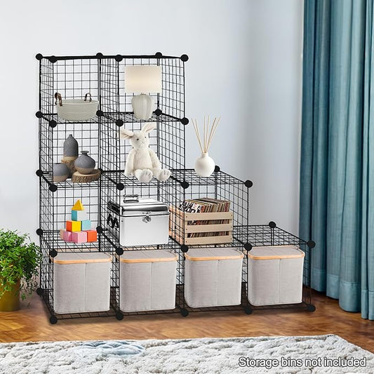 SUPER DEAL Metal Wire Cube Storage Organizer, 12 Cubes DIY Modular Cabinet Bookcase Bookshelf Shoe Rack Stackable Wire Cube Closet for Home, Office, Living Room, Bedroom