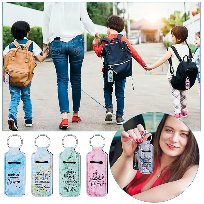 72 Pcs Lipstick Holder Bulk Lipstick Holder Keychain Thank You Inspirational Lip Gloss Pouch Portable(Marble Colors)