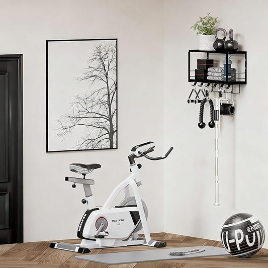 TJ.MOREE 2 Tier Floating Shelf Compatible with Tonal Accessories, T-Bracket Lock Adapters Hanger, Wall Mount Home Gym Storage Rack for Fitness Equipment(Black