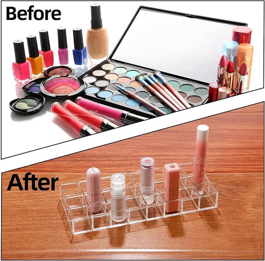 Kigley 3 Pcs Clear Lipstick Organizer Acrylic Lip Gloss Holder Cosmetic Storage Lipstick Display Case for Women Perfume Sample Drawer Brushes Bottles Birthday Gift(24 Grid)