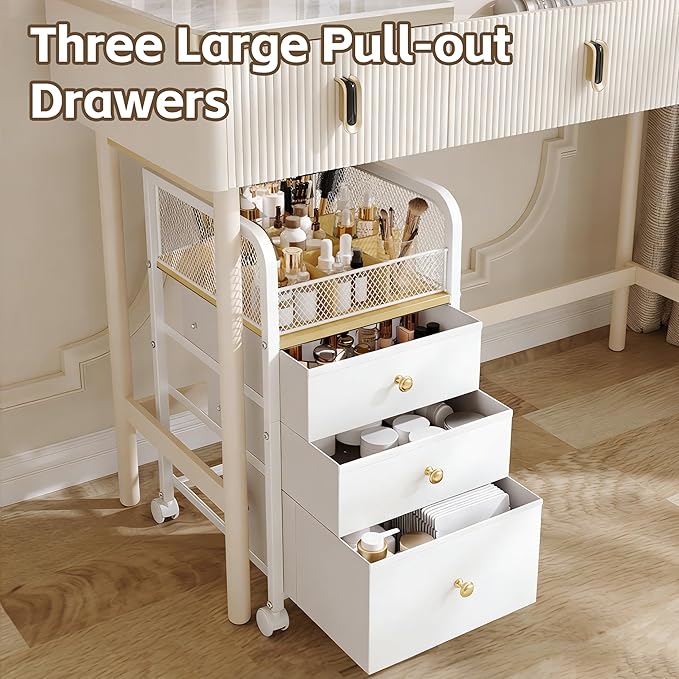 Makeup Organizer Storage Cart with Drawers, Makeup Organizer on Wheels, Rolling Makeup Bathroom Storage Cart, Cosmetic Vanity Display Cases Holder for Nail Polish Brush Hair Tool