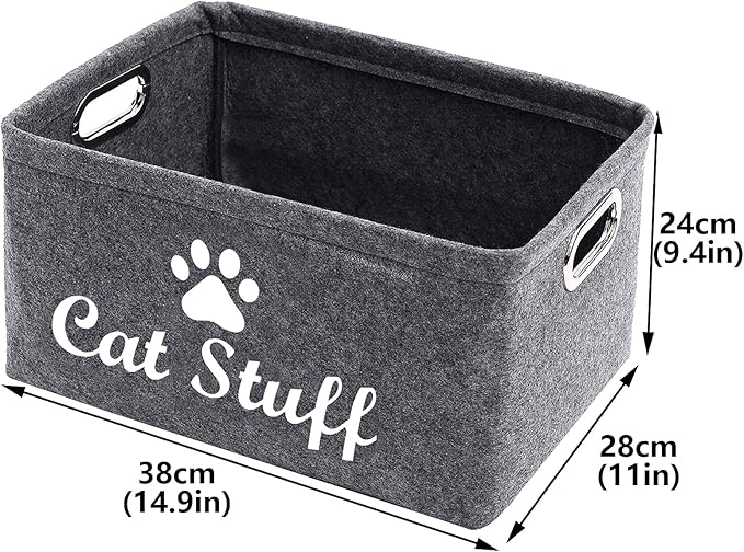 Geyecete Cat Apparel & Accessories/Cat Toys/Pet Supplies Storage Basket/Bin with Handles, Collapsible & Convenient Storage Solution for Office, Bedroom, Closet, Toys, Laundry(Grey)